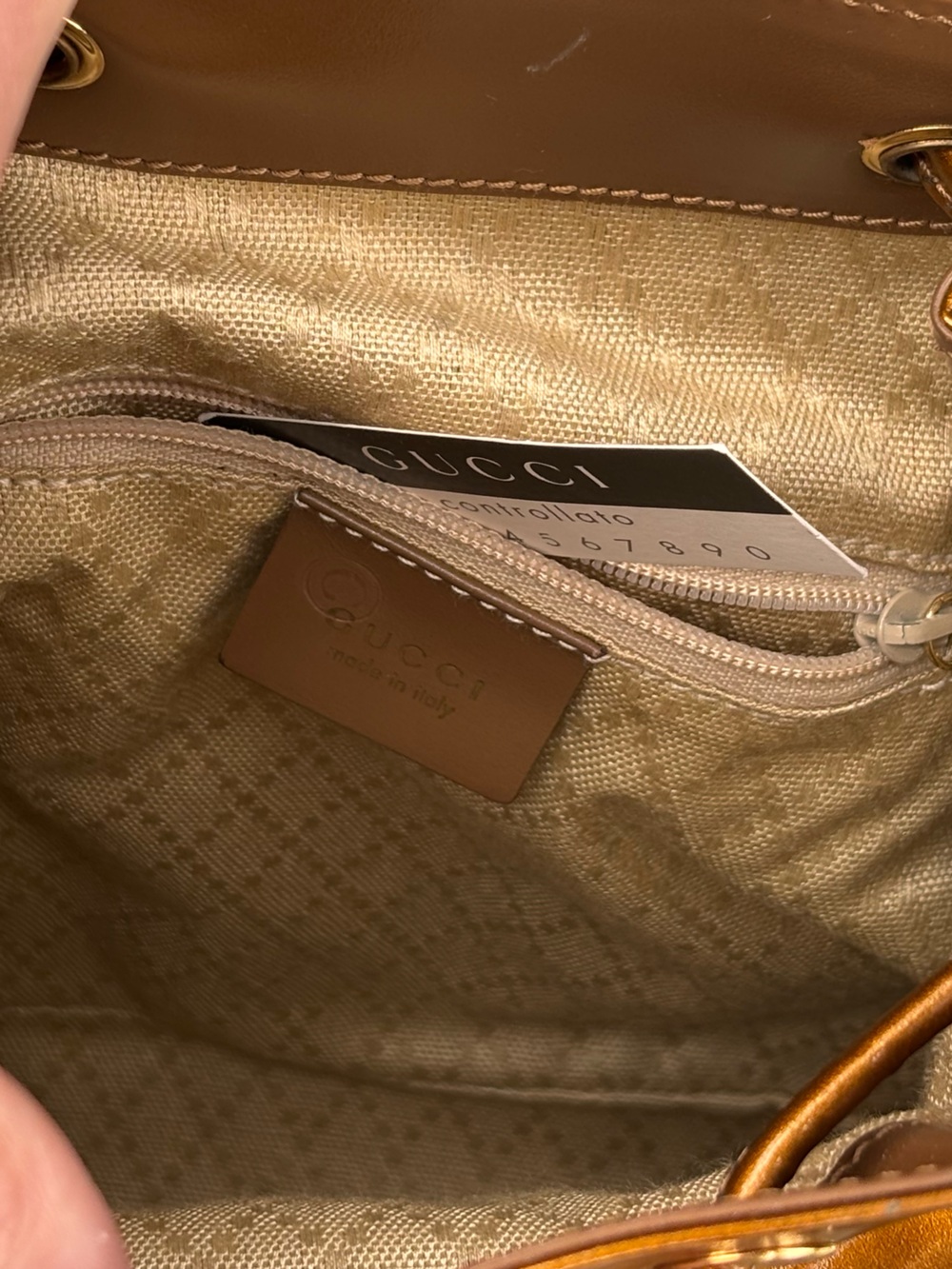 Gucci Patent Leather Metallic Caramel Bamboo Backpack - Picture 3 of 6